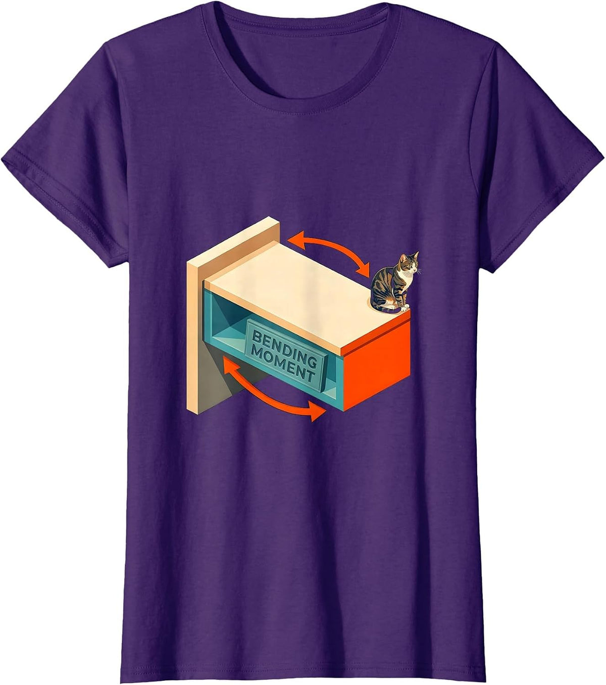 Women's Bending Moment Funny Cat Physics Humor Design Cat Lover T-Shirt - Purple