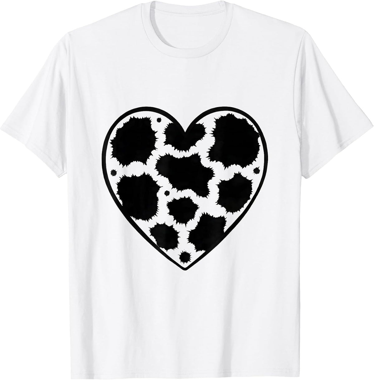 Men's Cow Print Heart Pattern Minimalist Animal Lover Graphic T-Shirt - White