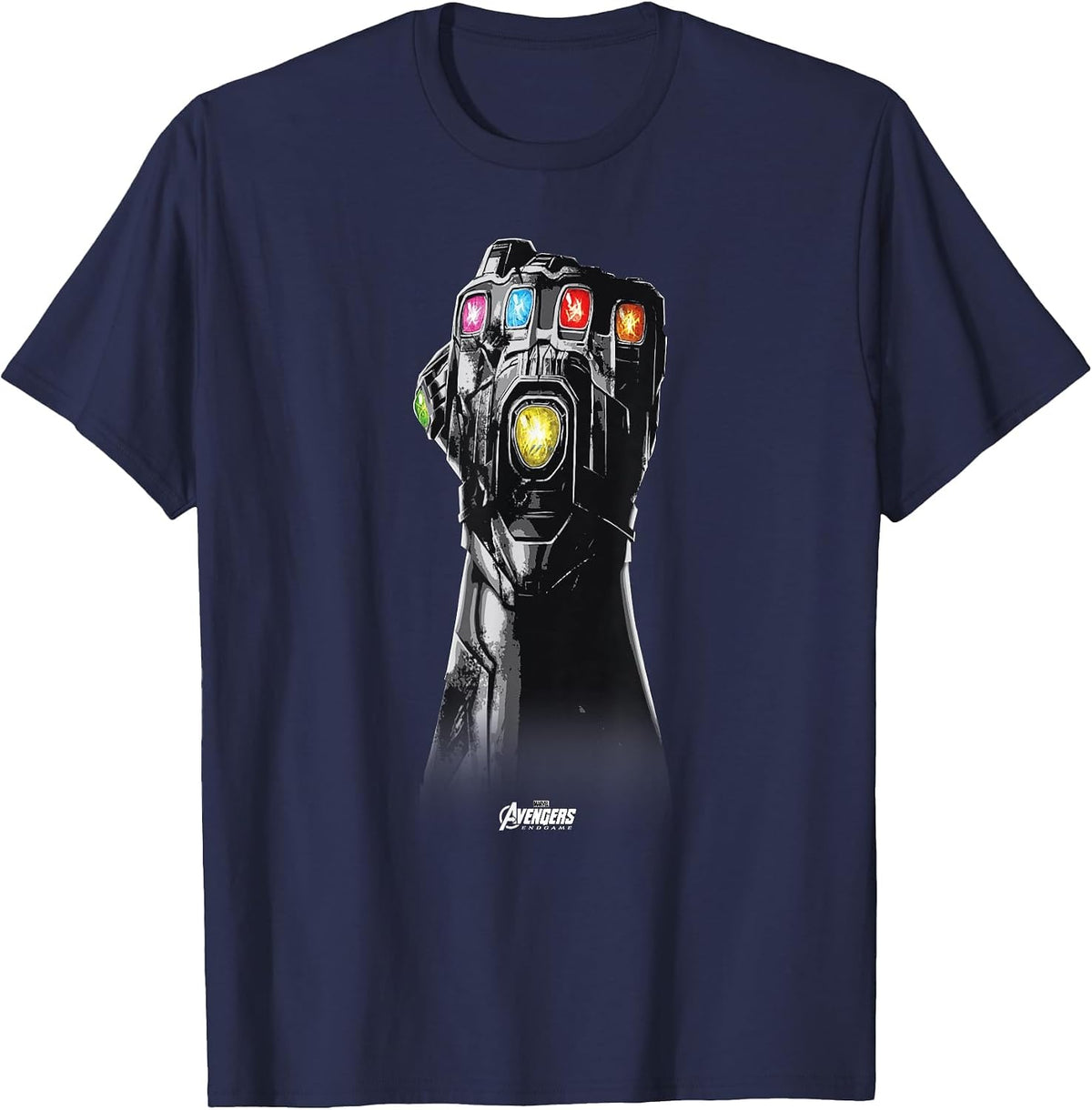 Marvel Avengers Endgame Infinity Stone Gauntlet Grey Scale T-Shirt - Navy Blue
