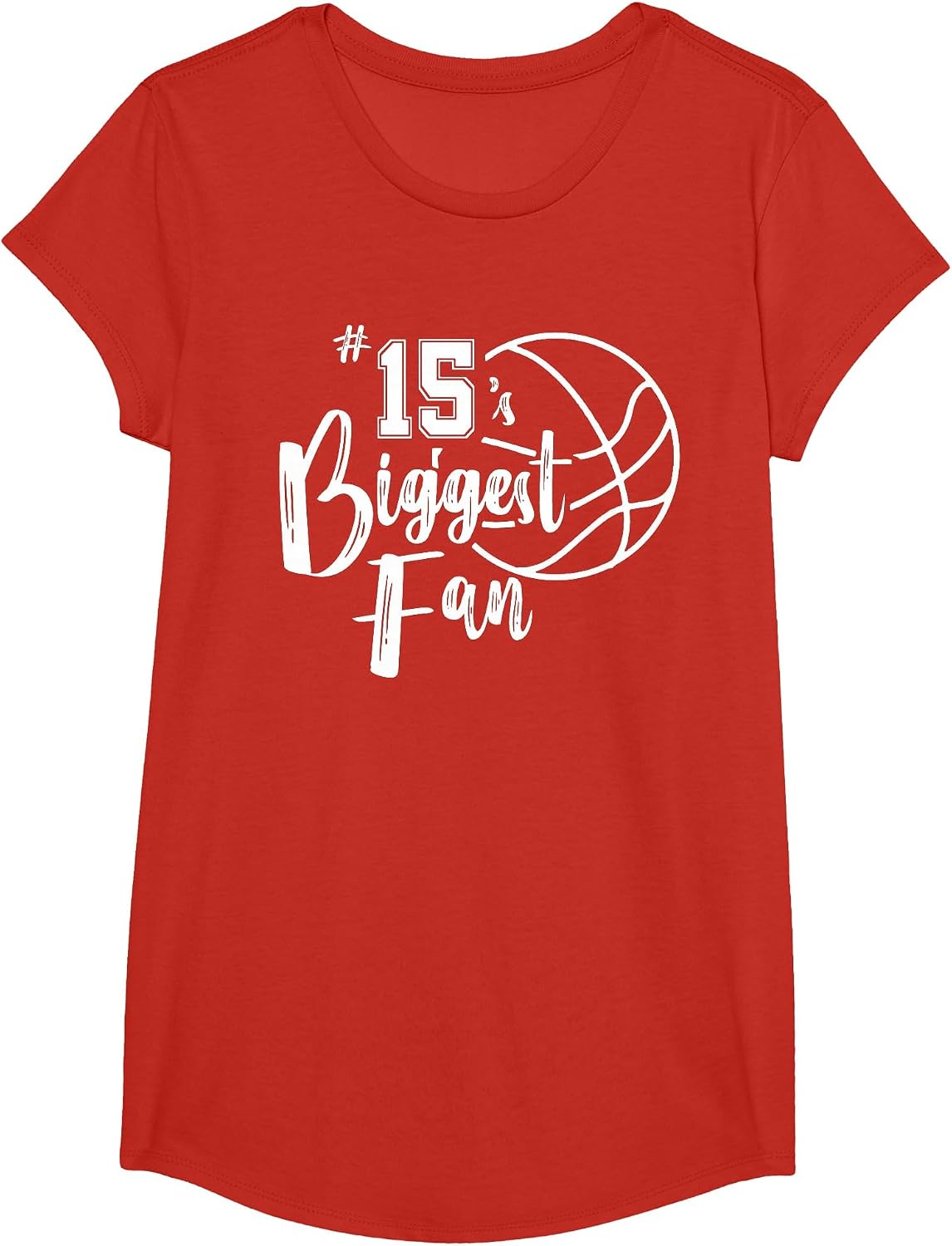 Number 15's Biggest Fan Shirt Basketball Player Mom Dad T-Shirt - Girls Red