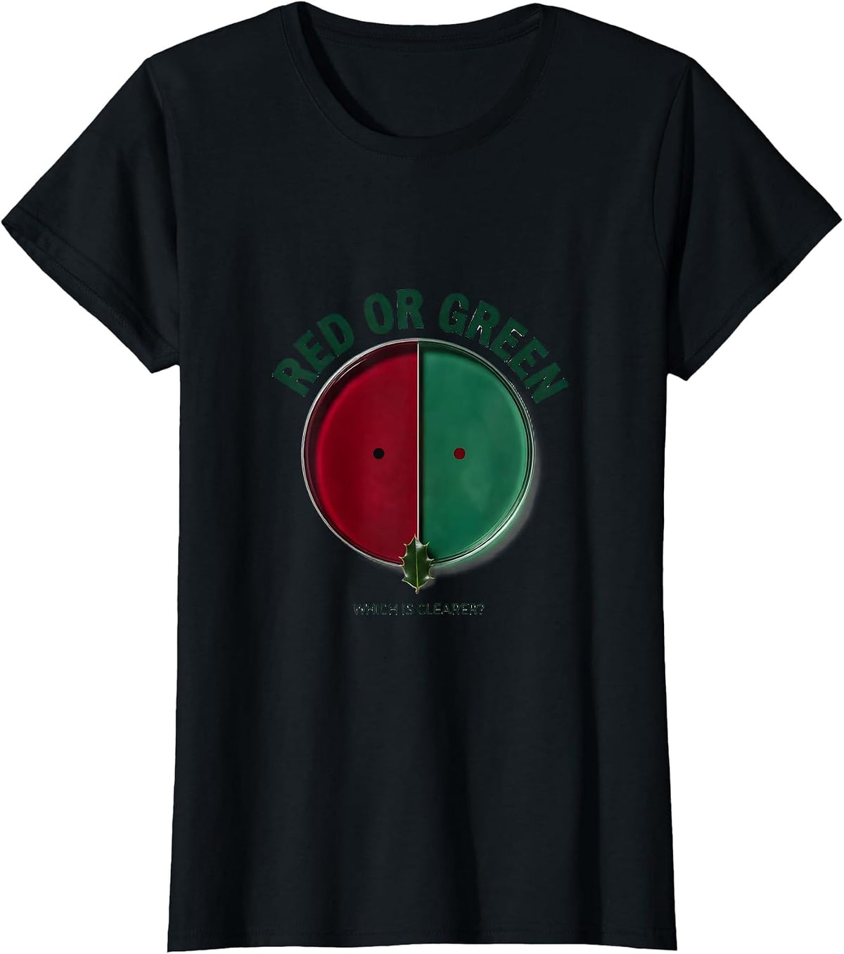 Red Or Green, Which Is Clearer? Funny Optometrist Christmas T-Shirt - Black