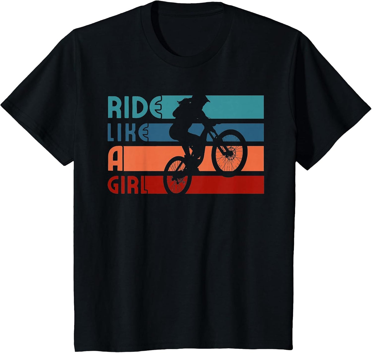 Ride Like a Girl Striped Female Mountain Biking T-Shirt - Black