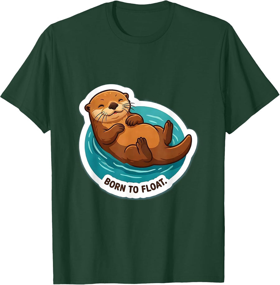 Men's Born to Float Sea Otter Nature Design T-Shirt - Dark Green