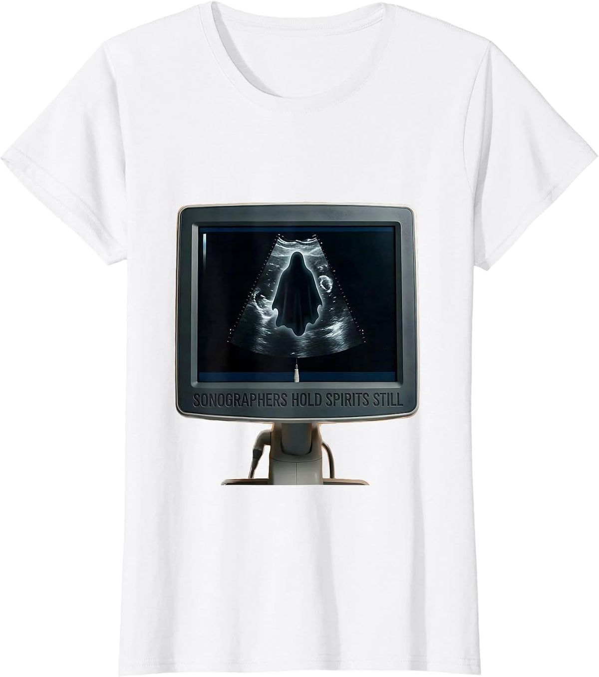 Sonographers Hold Spirits Still Minimal Halloween Ultrasound T-Shirt - White