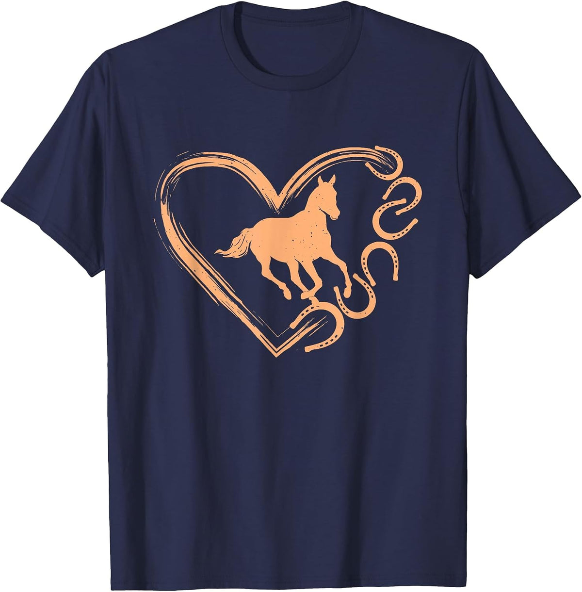 Horseshoe Heart Shaped Design - Horse Lovers Riding T-Shirt - Navy Blue