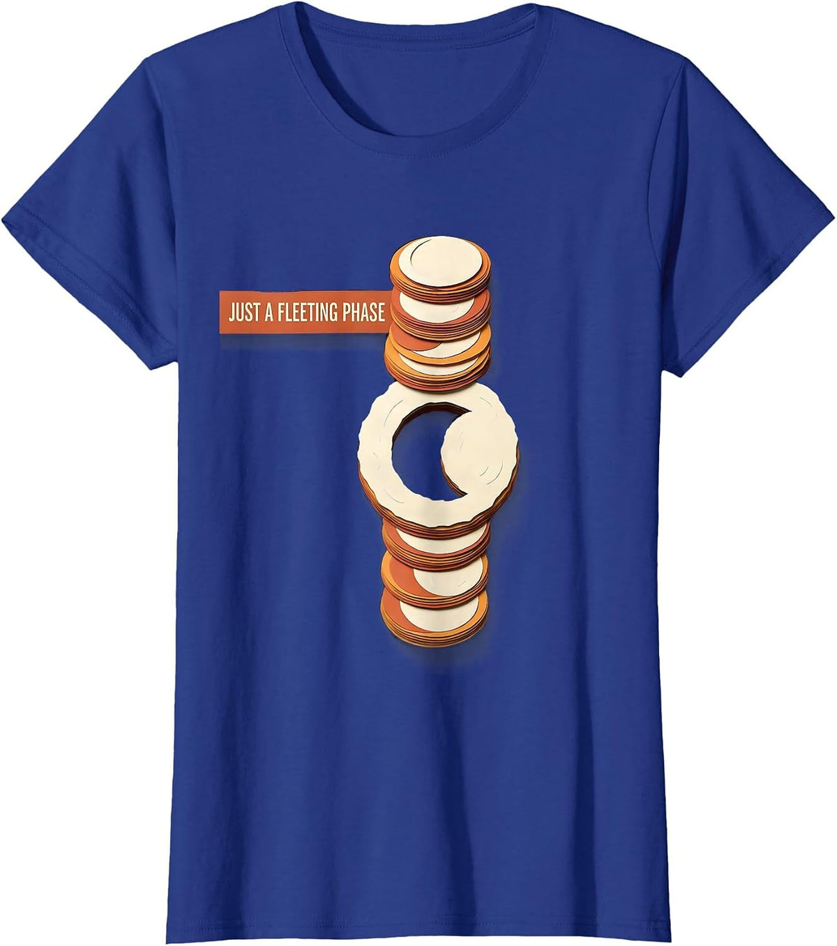 Women's Just A Fleeting Phase Paper Cutout Lunar Cycle Astronomy T-Shirt - Royal Blue