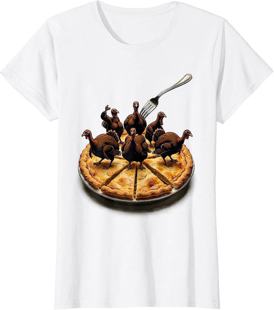 Women's Oversized Turkey Pie Funny Family Thanksgiving T-Shirt - White