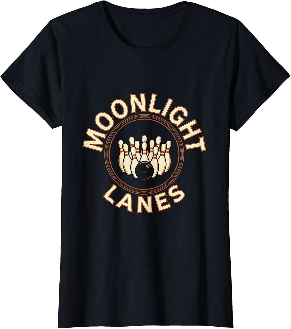 Moonlight Lanes Vintage Retro Bowling Enthusiast Graphic T-Shirt - Black