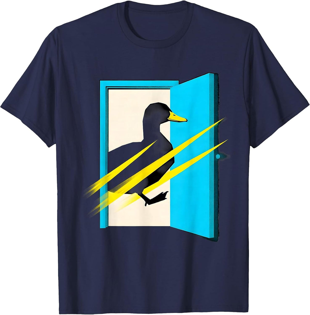 Men's Geometric Duck Silhouette Funny Duck Lover Novelty Humor T-Shirt - Navy Blue