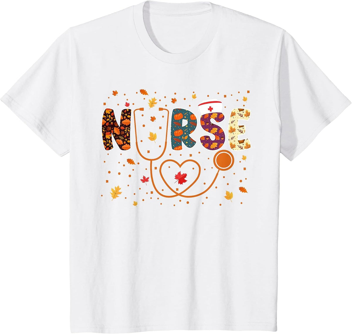 Nursing Thanksgiving Day Stethoscope Fall Nurse Costume T-Shirt - White