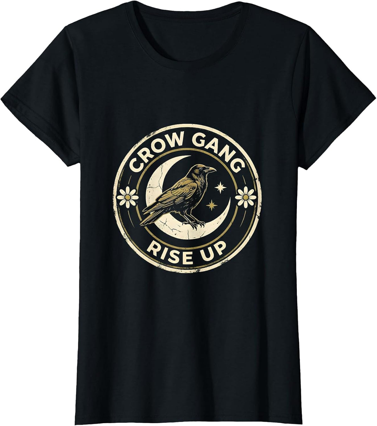 Women's Crow Gang Rise Up Bold Bird Lover Design T-Shirt - Black