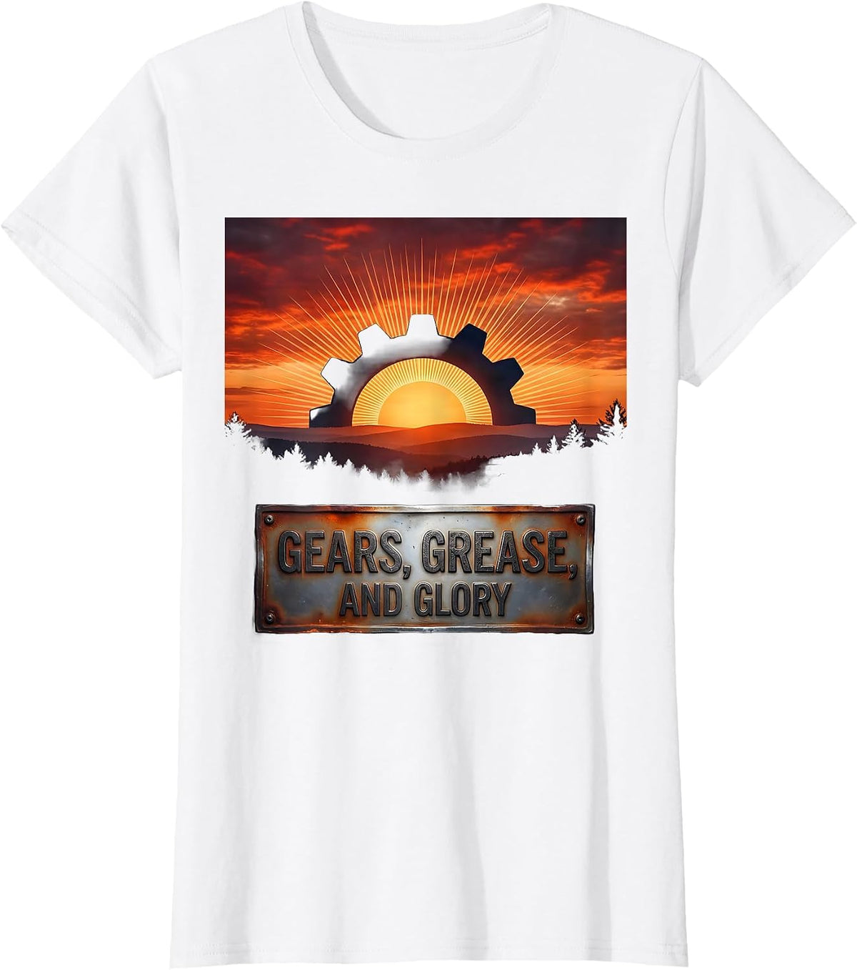 Women's Valley Forge Automotive Gears Grease and Glory Design T-Shirt - White
