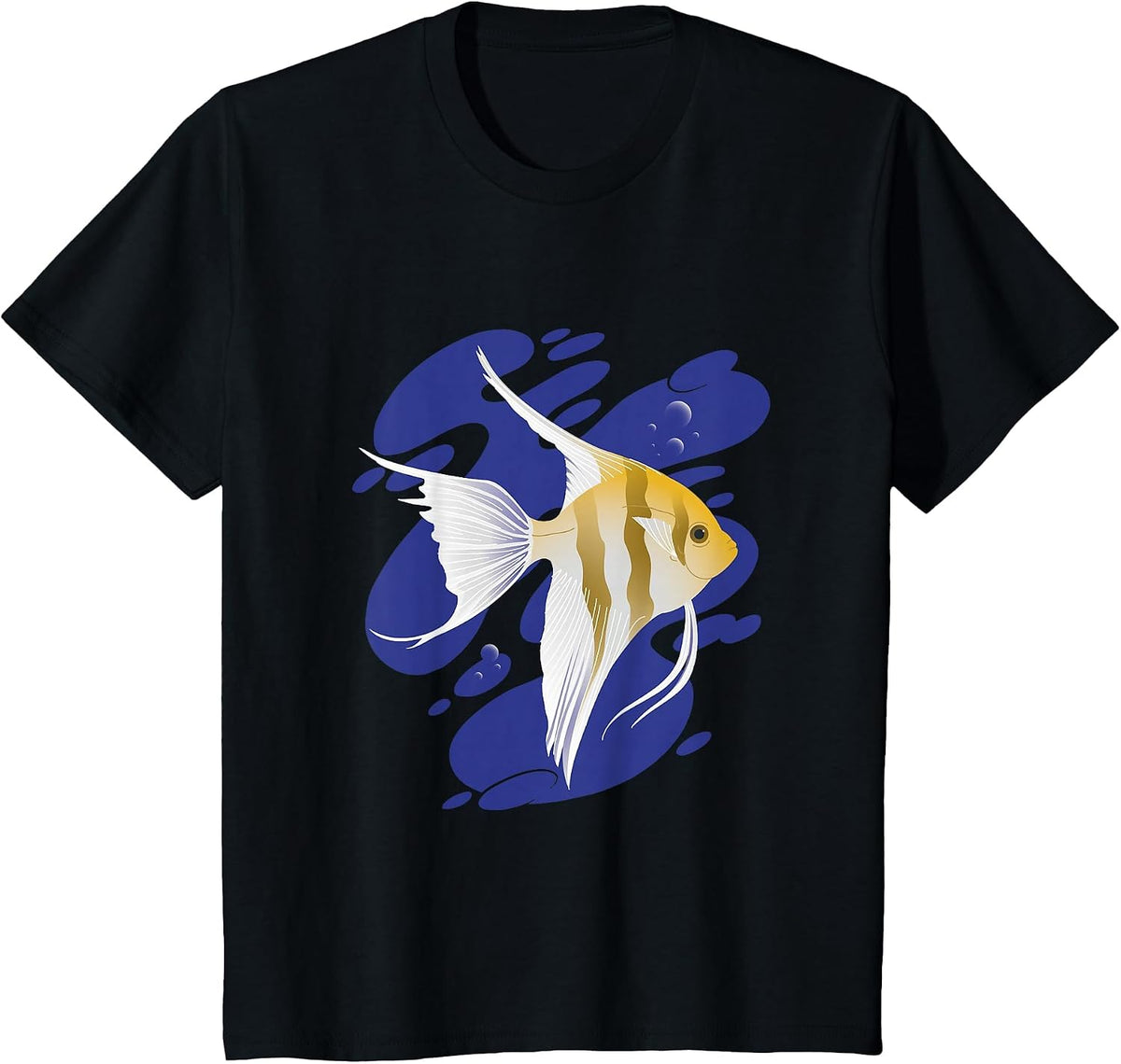 Cool Graphic Angel Fish Swimming Design T-Shirt - Black