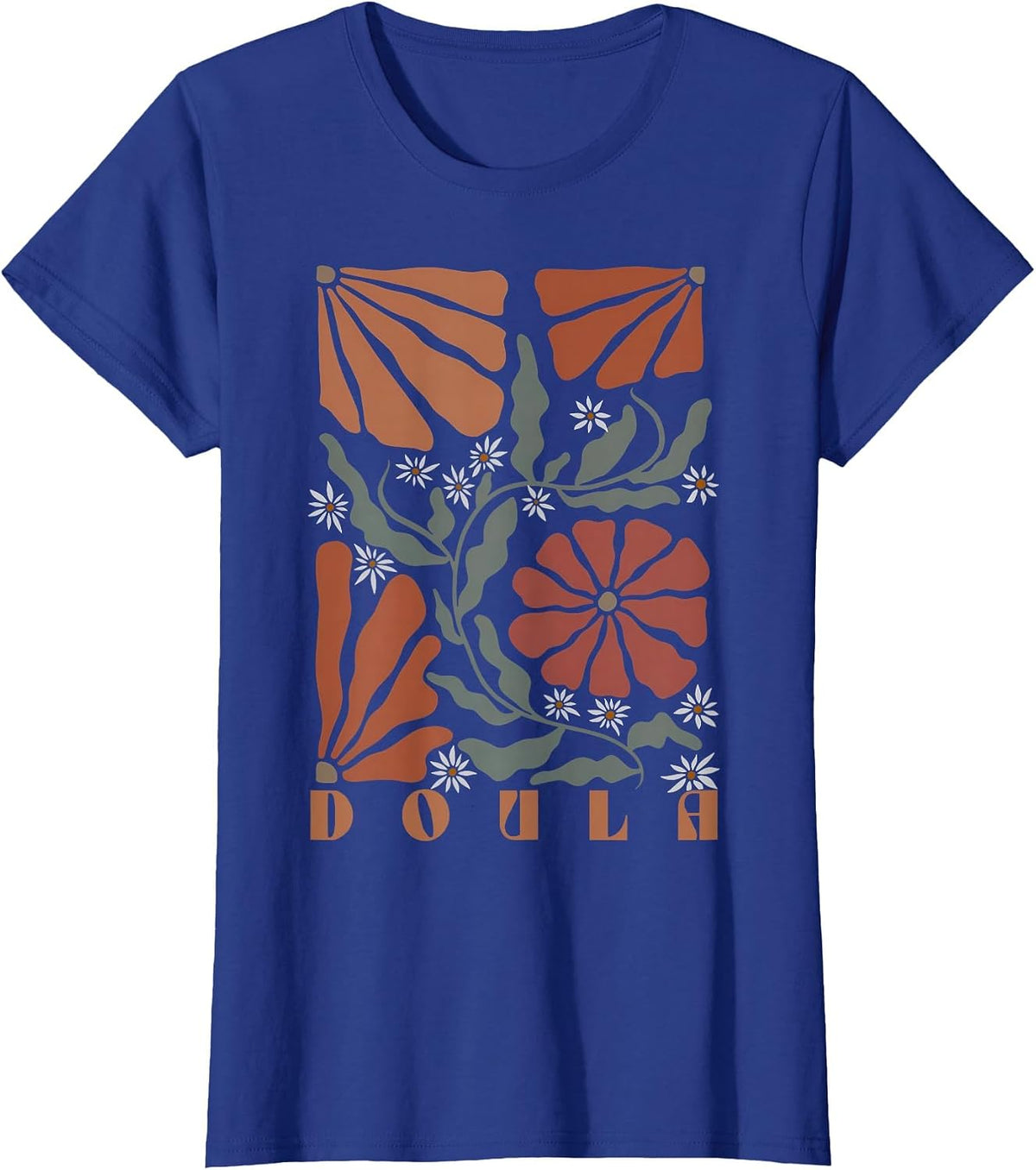 Boho Floral Doula OB Nurse Coach Lactation Consultant T-Shirt - Royal Blue