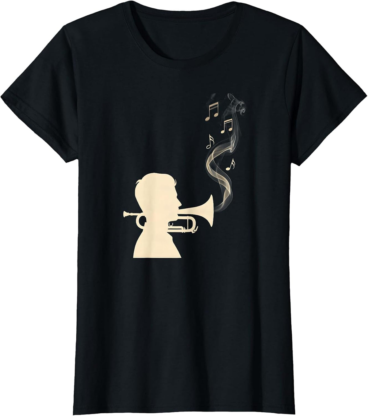 Trumpet Smoke Musical Notes Jazz Illustration T-Shirt - Black