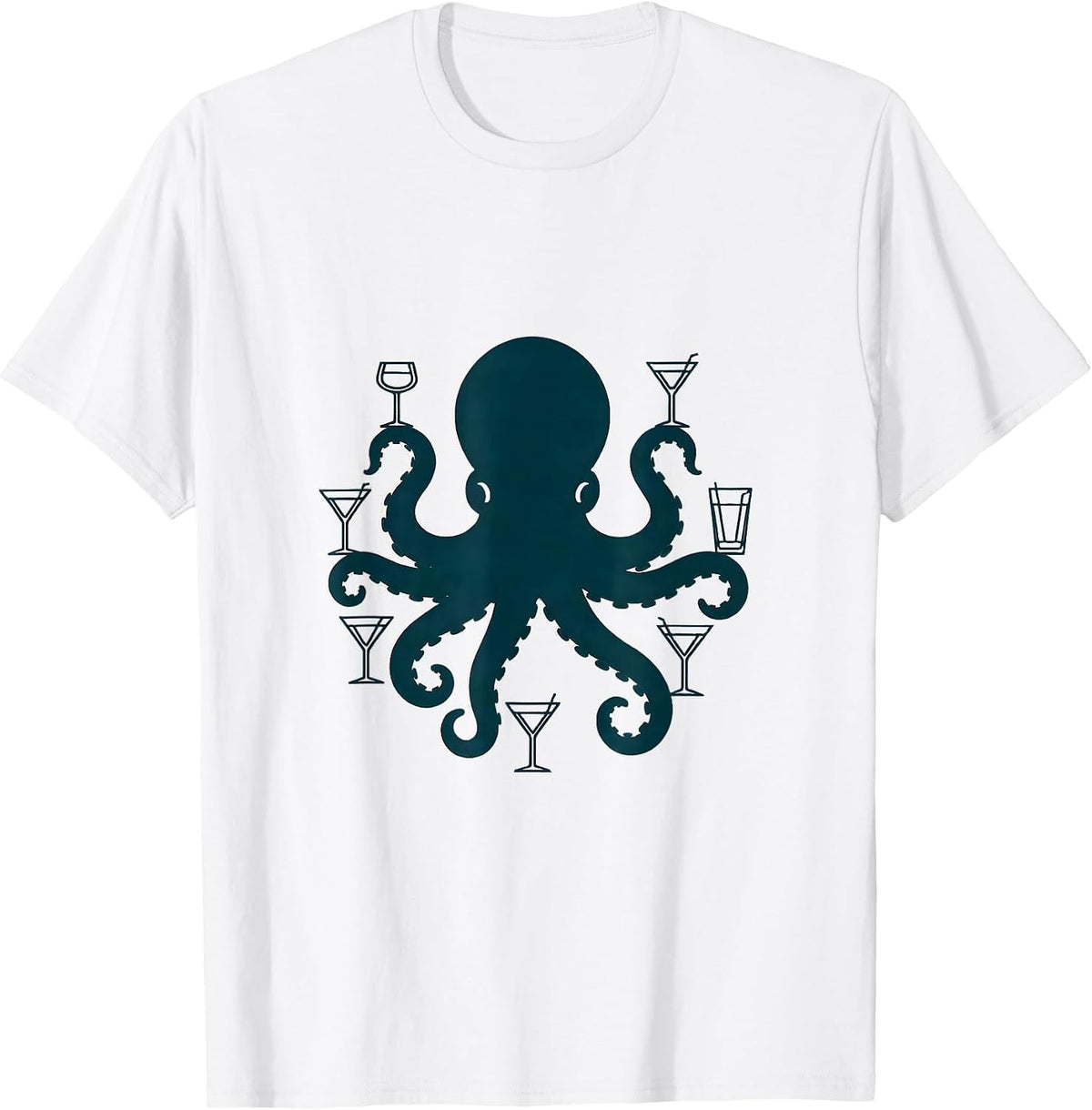 Men's Octopus Bartender Juggling Cocktail Glasses T-Shirt - White