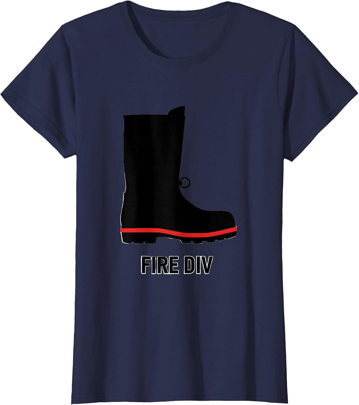 Women's FIRE DIV Minimalist Firefighter Boot Silhouette Fire T-Shirt - Navy Blue