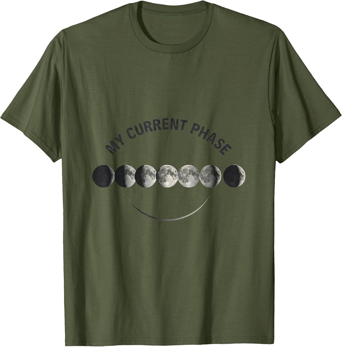 Men's My Current Phase Monochromatic Moon Phase Astronomy T-Shirt - Olive Green