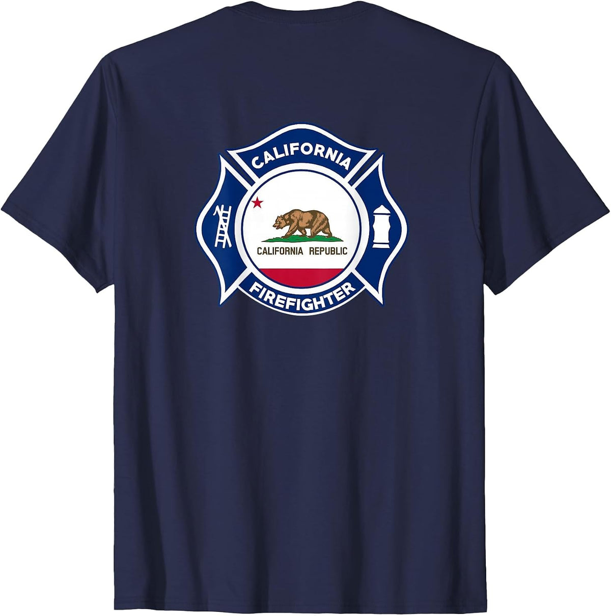 California Fire Rescue Firefighter Firemen Uniform Duty T-Shirt - Navy Blue