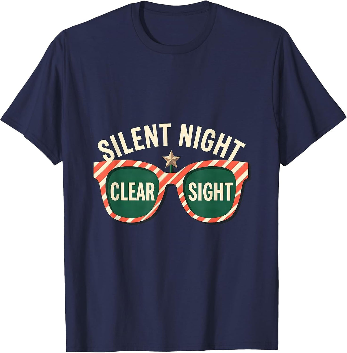 Silent Night, Clear Sight Funny Optometrist Christmas Eye T-Shirt - Navy Blue