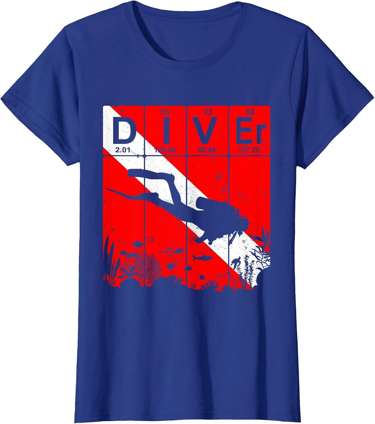 Scuba Diver Periodic Table Elements Scuba Diving Flag T-Shirt - Royal Blue