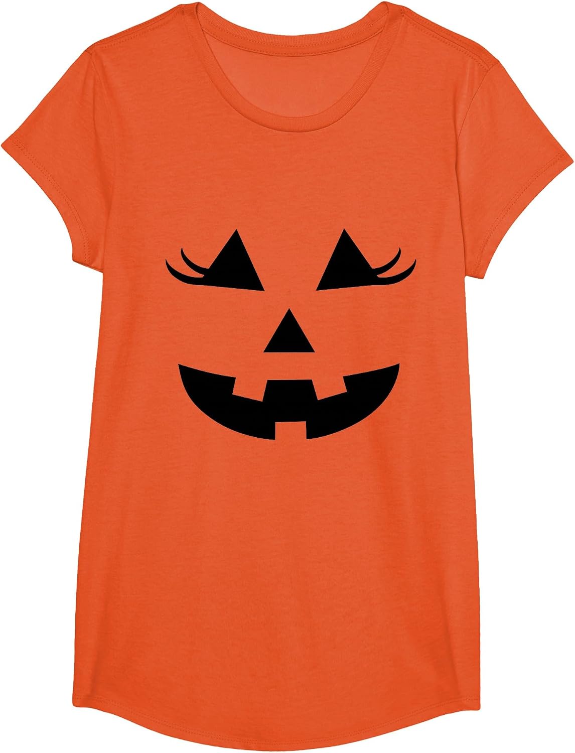 Eyelashes Pumpkin Face Halloween Girly Jack O Lantern Cute T-Shirt - Girls Orange