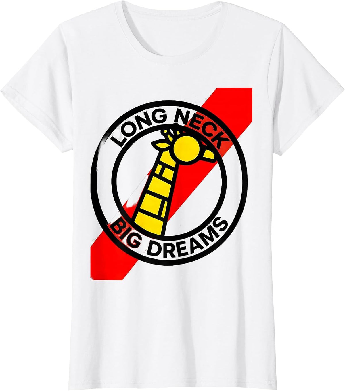 Women's Long Neck Big Dreams Giraffe Graphic Design T-Shirt - White