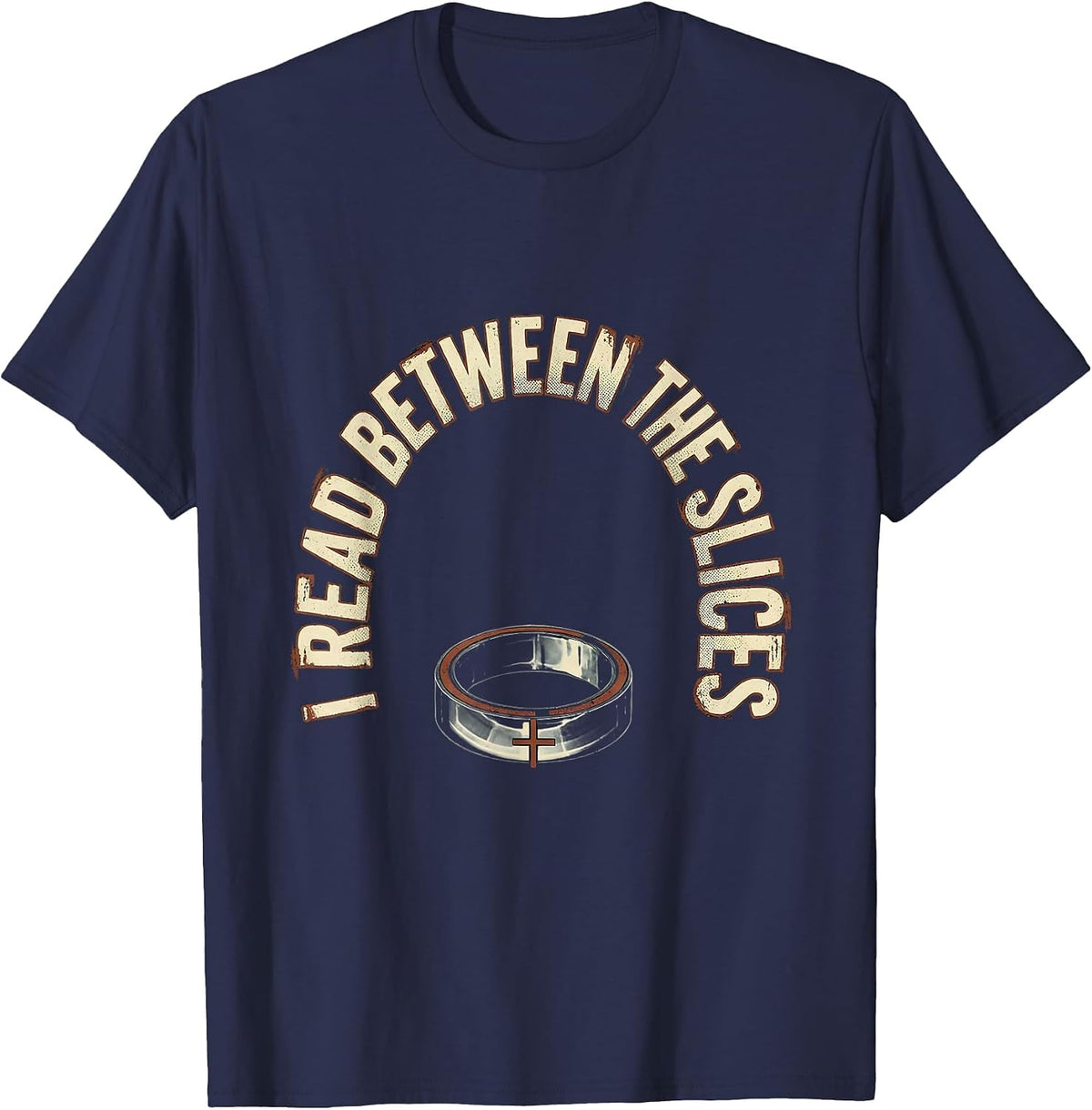 I Read Between The Slices Distressed Radiology Tech Humor T-Shirt - Navy Blue