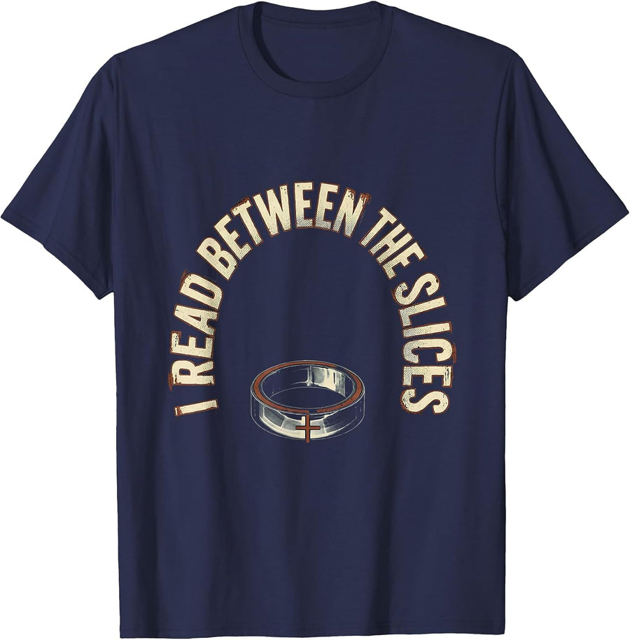 I Read Between The Slices Distressed Radiology Tech Humor T-Shirt - Navy Blue