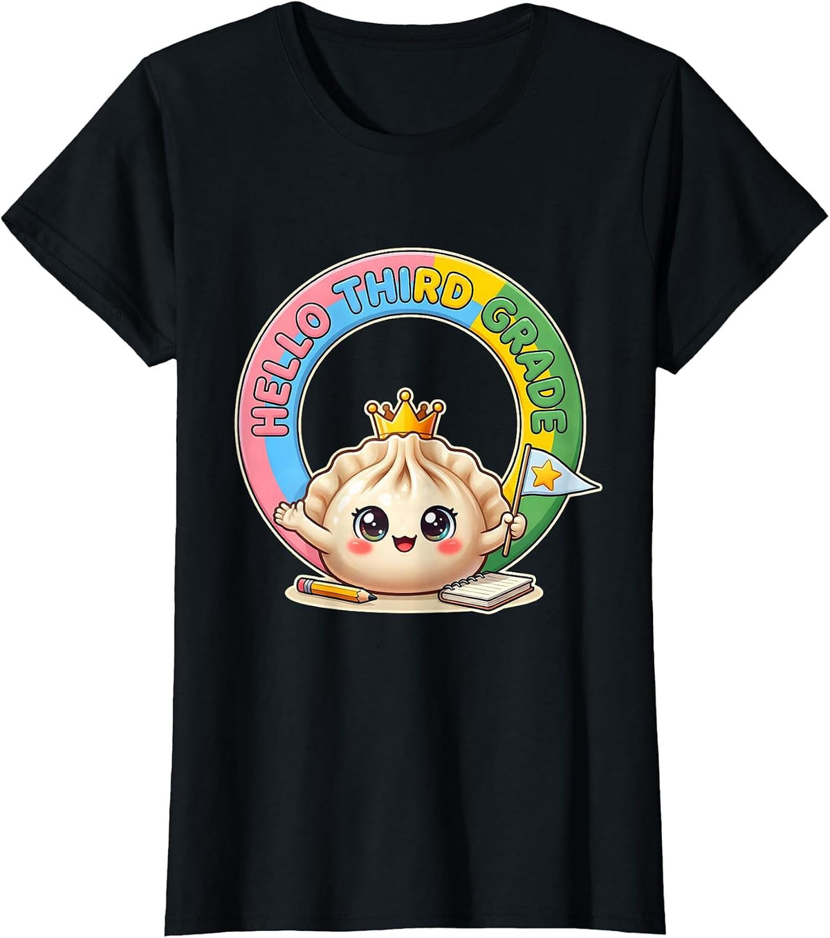 Hello Third Grade Cute Dumpling Back to School Girl Teacher T-Shirt - Black