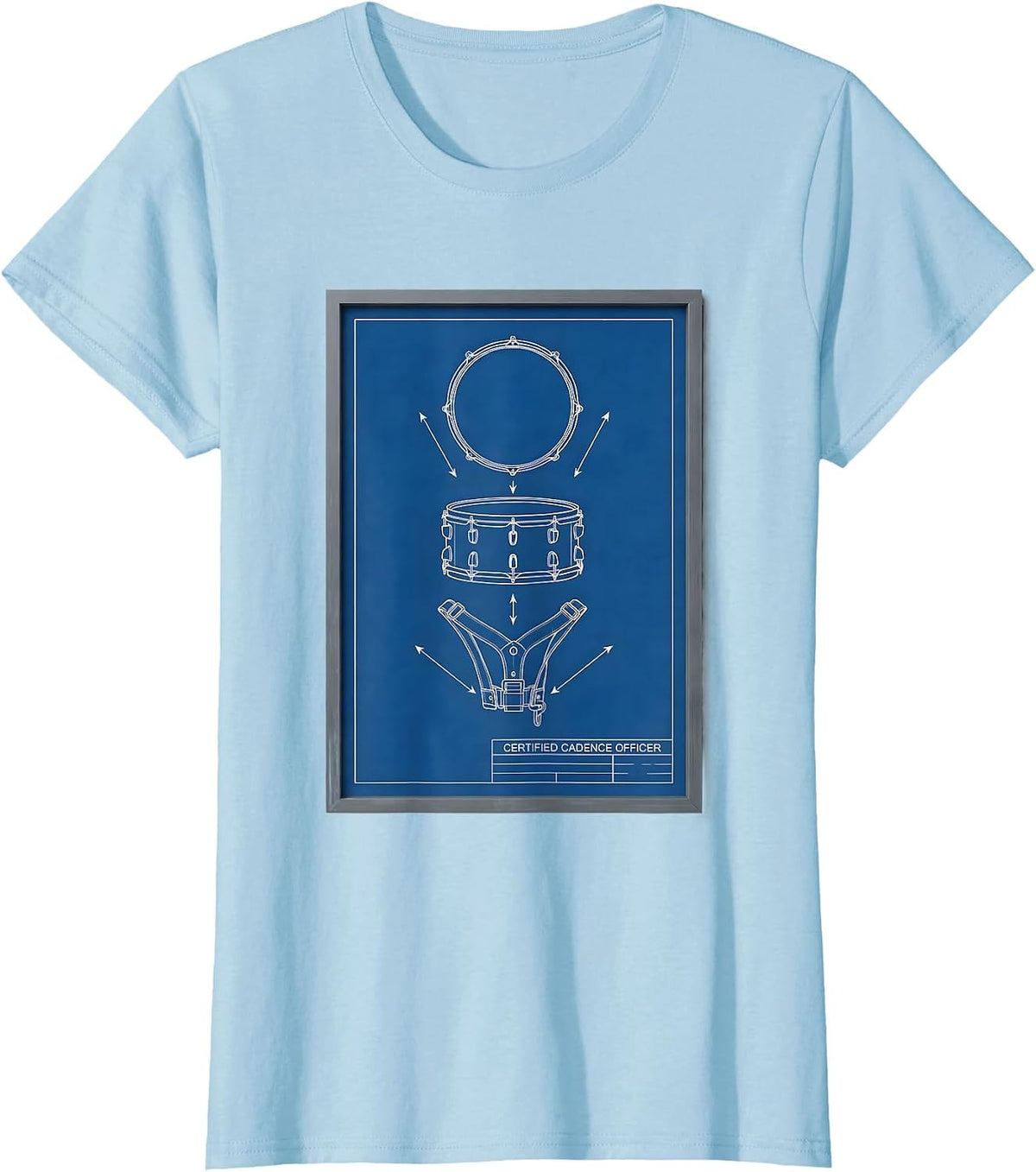 Certified Cadence Officer Technical Blueprint Drummer Humor T-Shirt - Baby Blue
