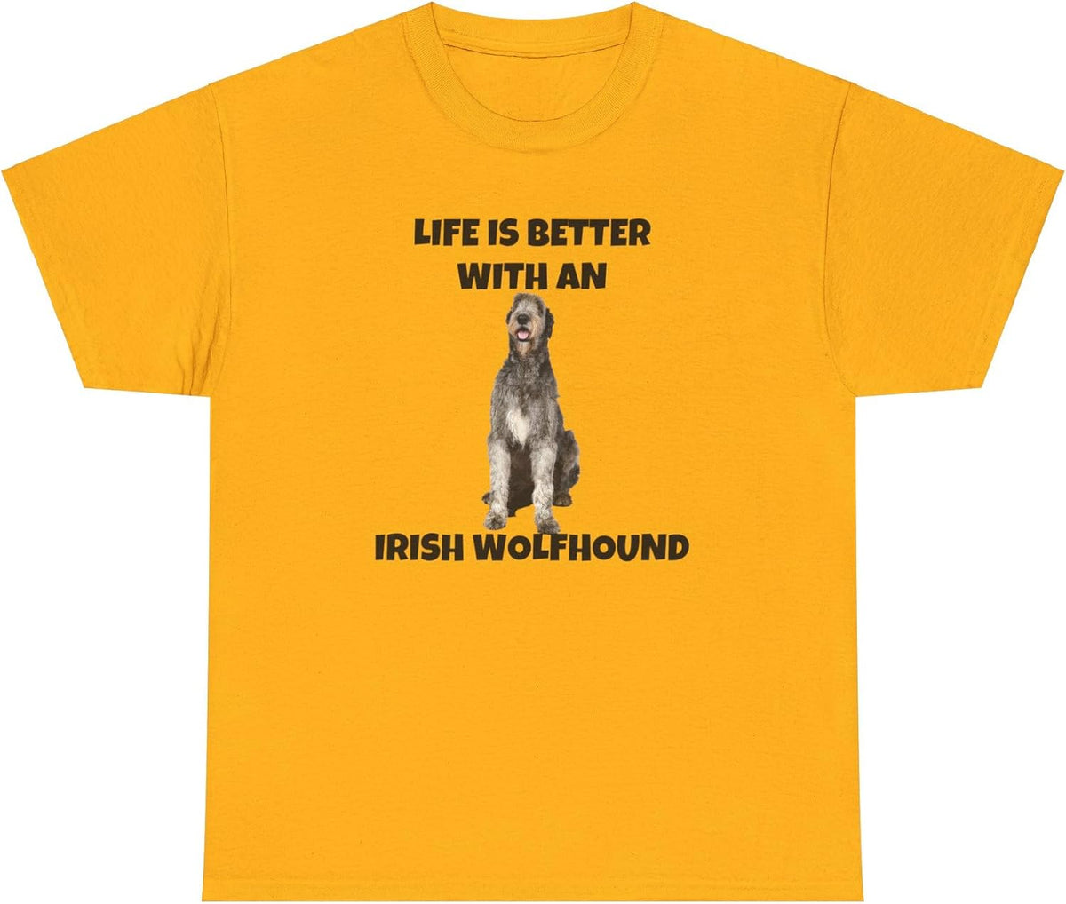 Irish Wolfhound, Life is Better with an Irish Wolfhound, Unisex Heavy Cotton Tee - Gold