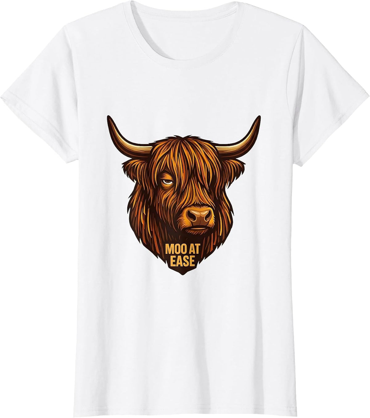 Women's Moo At Ease Funny Highland Cow Farm Animal Lover Humor T-Shirt - White