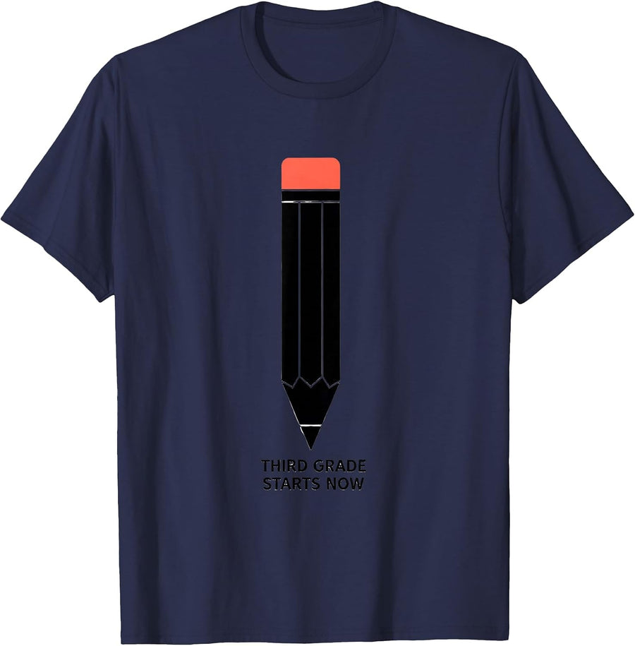 Third Grade Starts Now Minimalist Back To School Teacher T-Shirt - Navy Blue
