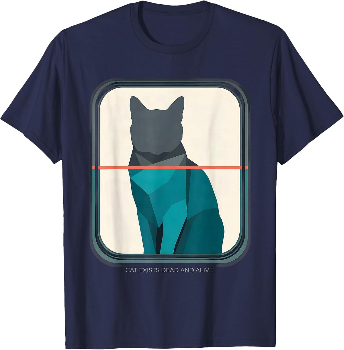 Cat Exists Dead And Alive Funny Quantum Physics Humor T-Shirt - Navy Blue