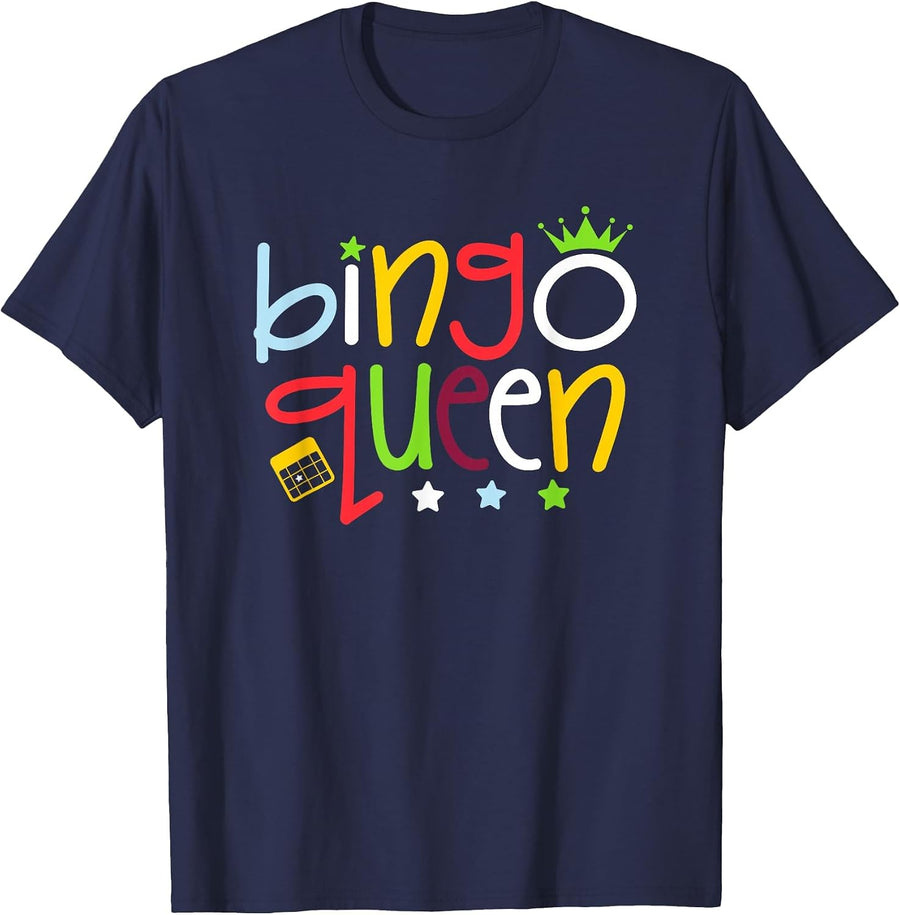 Bingo Queen Shirt for Women Girl Kids Funny Bingo Game Lover T-Shirt - Navy Blue