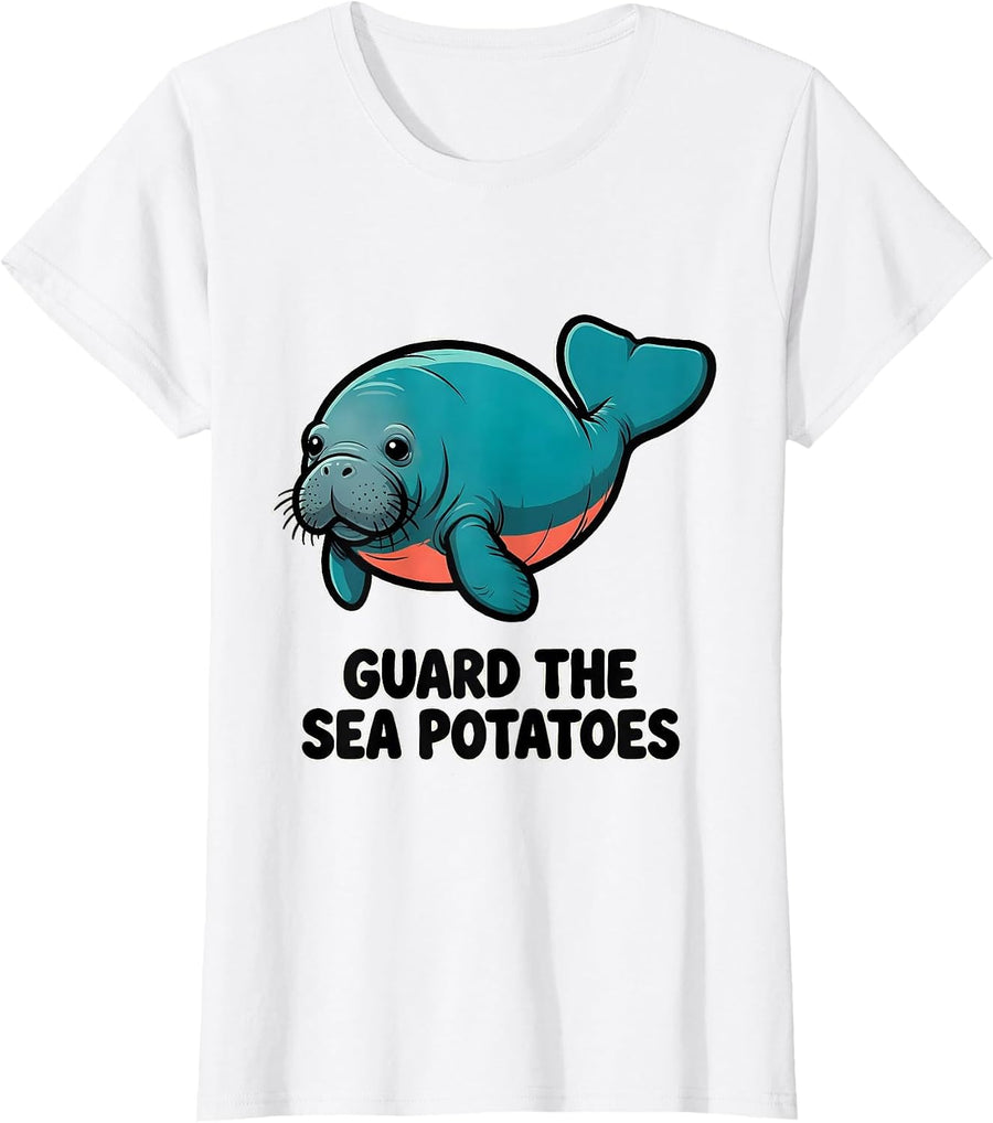 Women's Guard The Sea Potatoes Cartoon Manatee Lover Humor T-Shirt - White