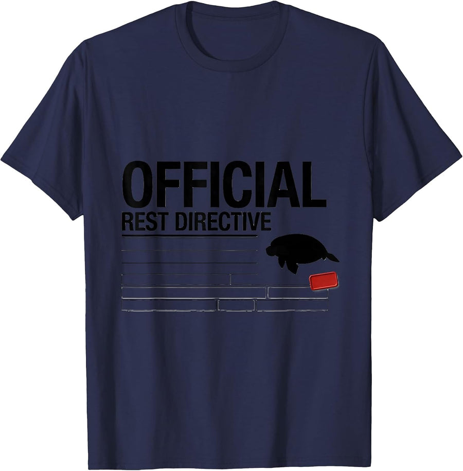 Official Rest Directive Funny Manatee Sea Cow Wildlife Humor T-Shirt - Navy Blue