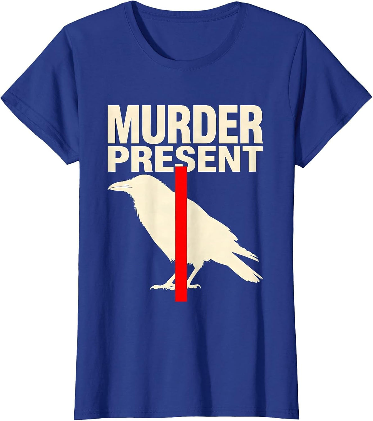 Women's Murder Present Stencil Crow Dark Humor Gothic Bird Lover T-Shirt - Royal Blue