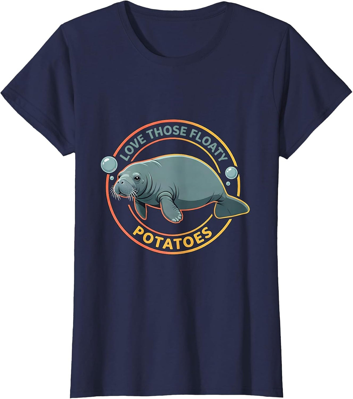 Women's Love Those Floaty Potatoes Funny Manatee Sea Cow Gift T-Shirt - Navy Blue
