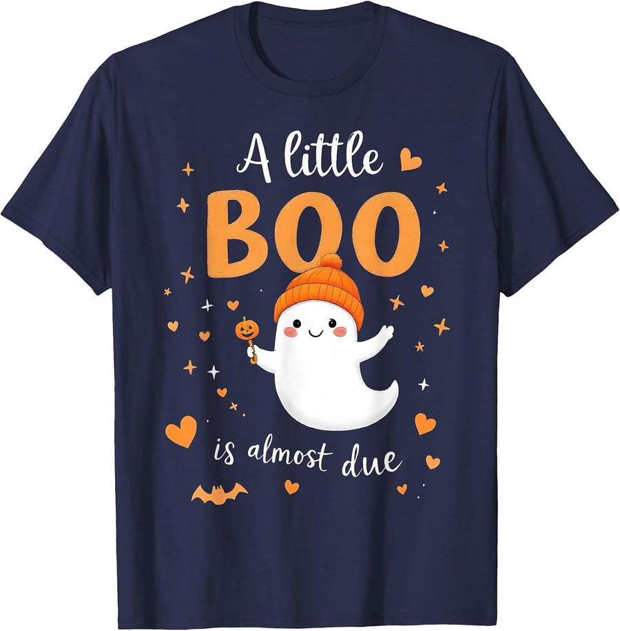 A Little Boo is Almost Due Halloween Pregnancy Cute T-Shirt - Navy Blue