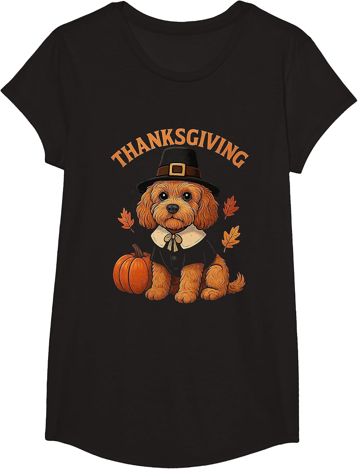 Cavapoo Pumpkin Thanksgiving Outfit for Men Women Kids T-Shirt - Girls Black