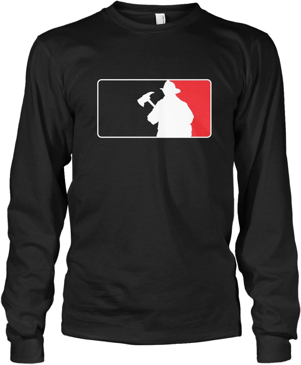 Men's Firefighter Baseball Emblem Fire Fighter Flag Long Sleeve T-shirt - Black