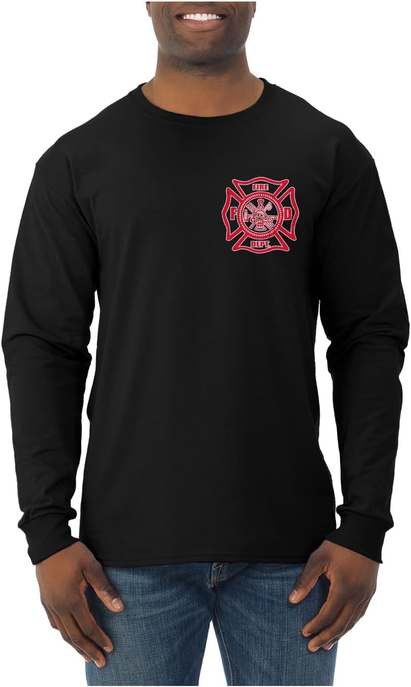 Retired Firefighter Fire Dept FD Classic Hook Ladder First Responders Mens Long Sleeve Shirt - Black