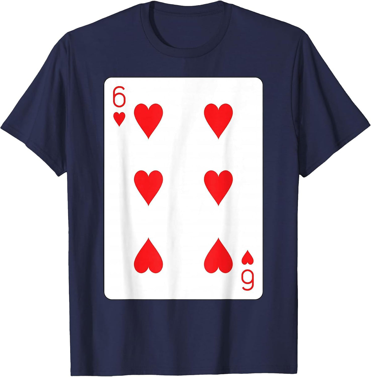 Six of Hearts Playing Card T-Shirt - Navy Blue