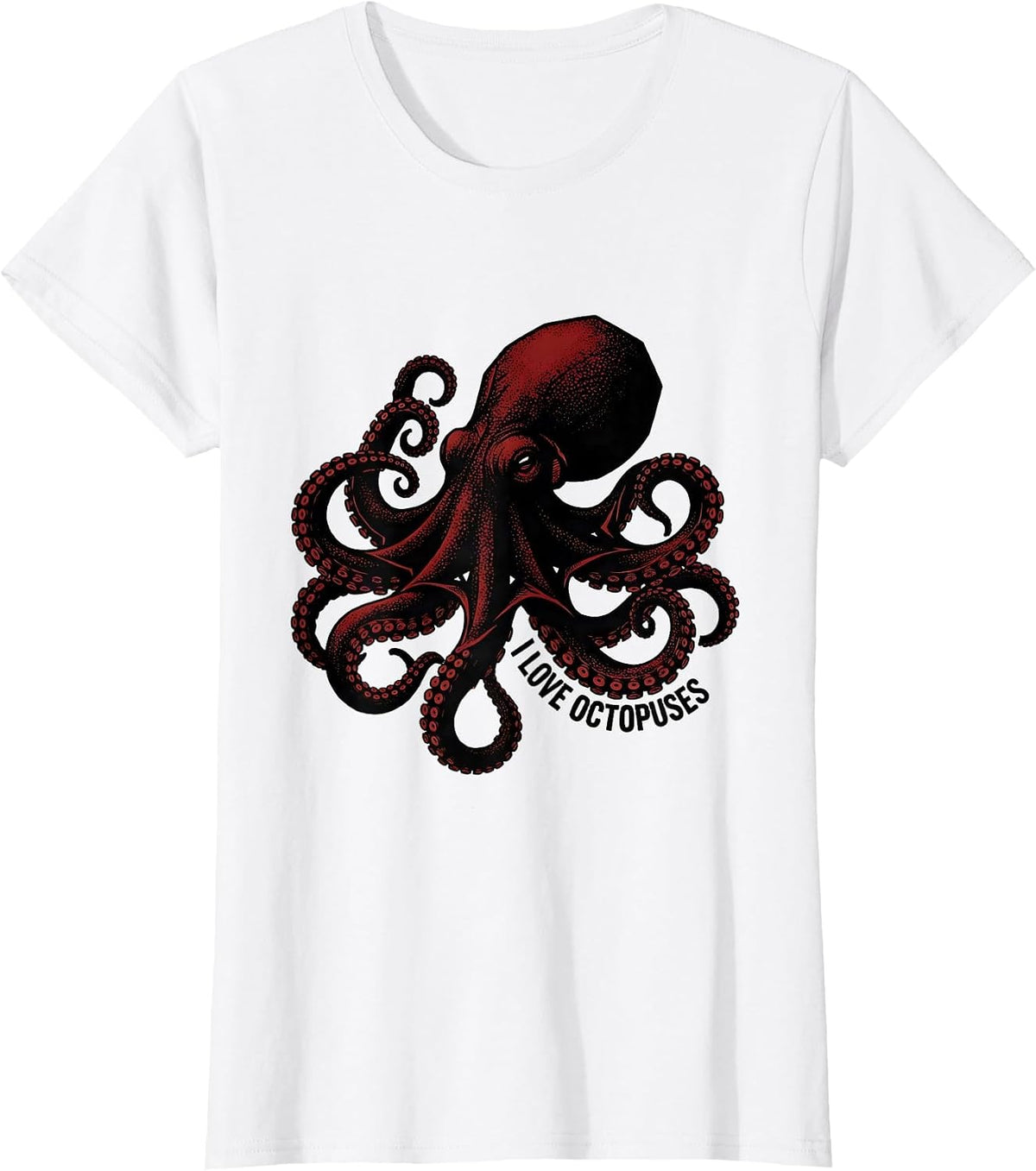 I Love Octopuses Blackwork Dotwork Ocean Wildlife Animal T-Shirt - White