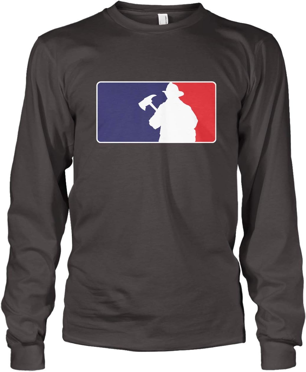 Men's Firefighter Baseball Fire Fighter Emblem Flag Long Sleeve T-shirt - Charcoal