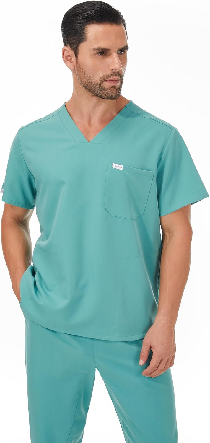 Premium Men's V-Neck Short Sleeve Scrub Top - Green