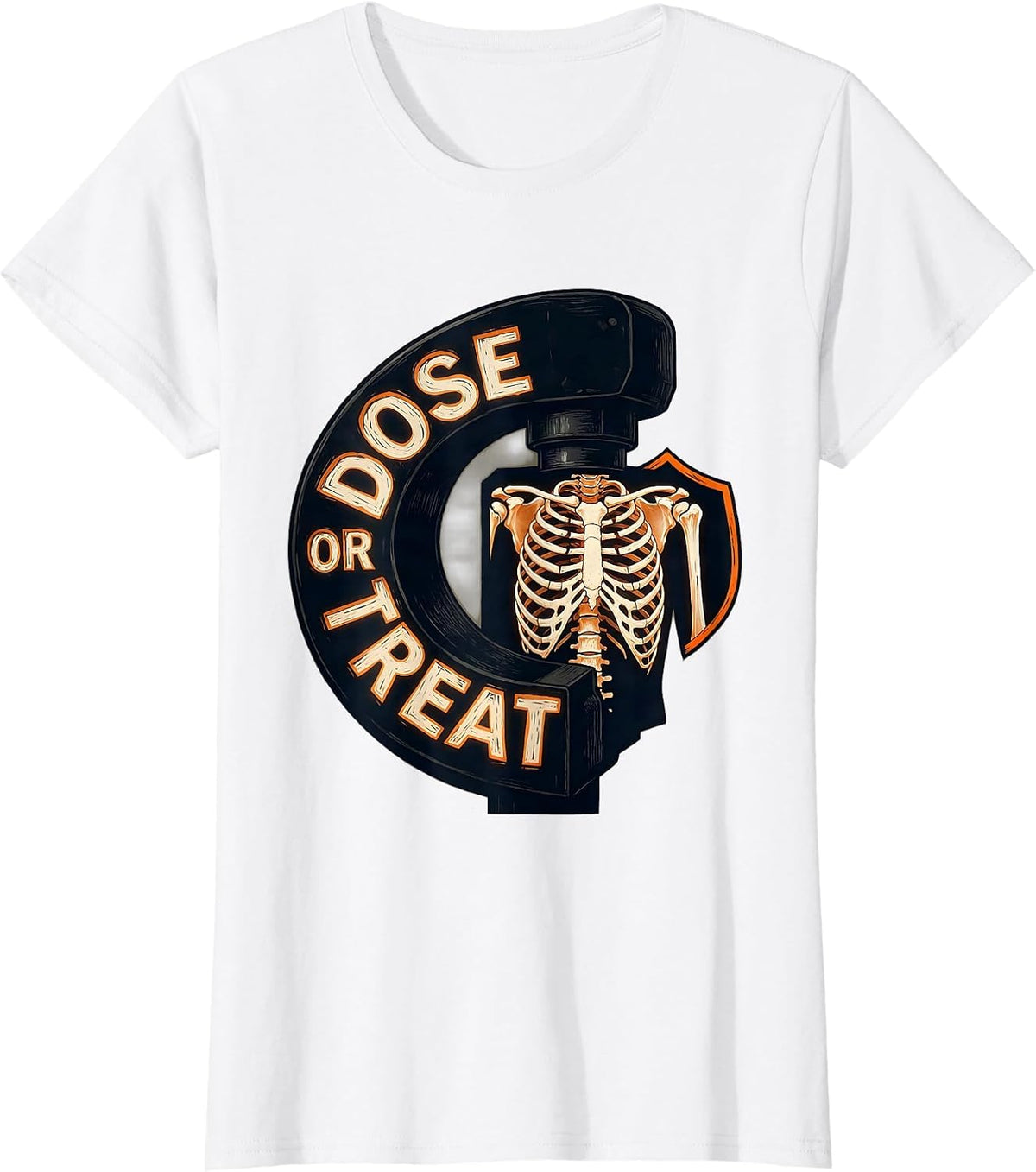 Dose Or Treat Linocut Radiology Tech Halloween Workplace T-Shirt - White