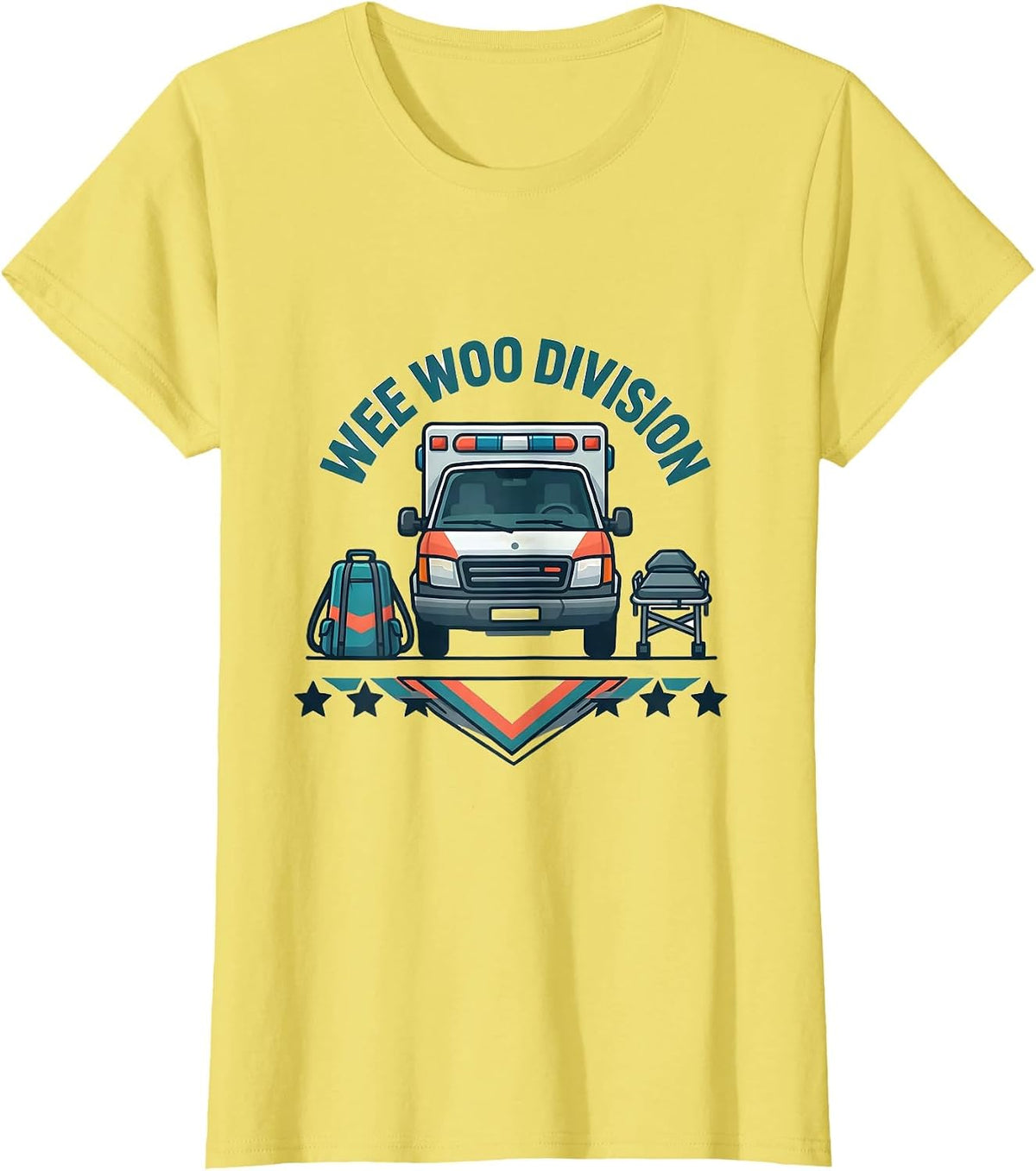 Wee Woo Division Flat Vector EMS Paramedic EMT Gag Humor T-Shirt - Lemon Yellow